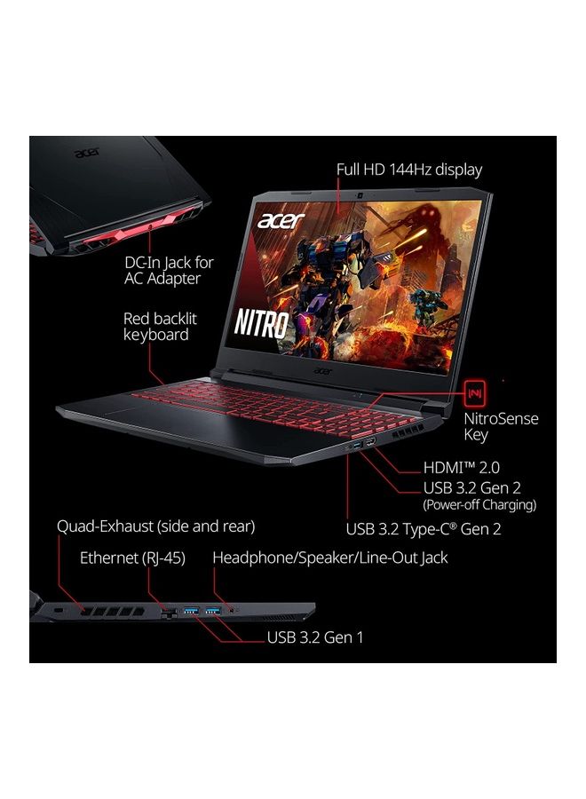 Acer - Nitro 5 AN515-57-79TD Gaming Laptop With 15.6-Inch Display, Core i7-11800H Processor/8GB RAM/512GB SSD/4GB NVIDIA GeForce RTX 3050 Ti Graphics Card/Windows 11 Home English Black - Image 1