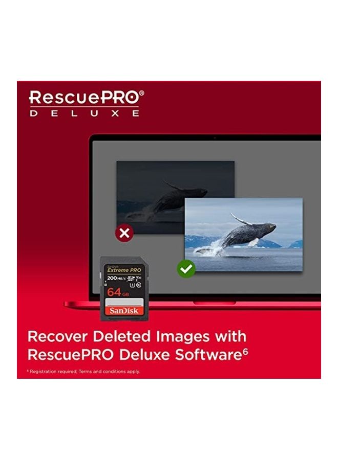 سانديسك - بطاقة Extreme PRO SDXC + RescuePRO Deluxe، بسرعة تصل إلى 200 ميجابايت/ثانية، UHS I، Class 10، U3، V30 SDSDXXU 064G GN4IN - Image 1