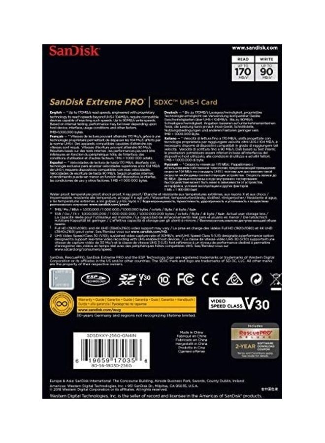 سانديسك بطاقة Extreme Pro SDXC بسرعة 170 ميجابايت/ثانية V30 UHS-I U3 - Sdsdxxy-256G-Gn4In  - Image 5