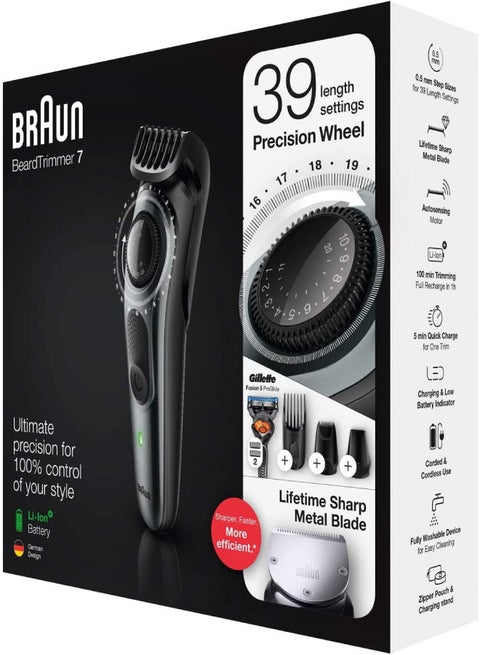 BT7220 Beard Trimmer With Precision dial, 4 attachments and Gillette Fusion5 ProGlide Razor Multicolour