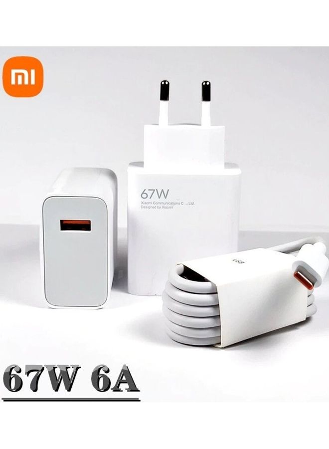 شاومي - محول شحن 67 واط 6 امبير VOOC مع كابل من تايب سي. أبيض - Image 1