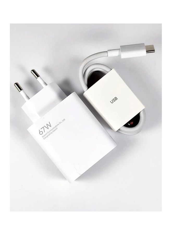 شاومي - محول شحن 67 واط 6 امبير VOOC مع كابل من تايب سي. أبيض - Image 1