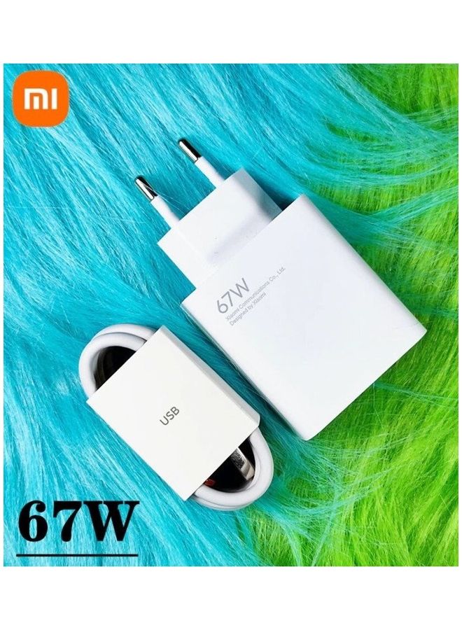 شاومي - محول شحن 67 واط 6 امبير VOOC مع كابل من تايب سي. أبيض - Image 1
