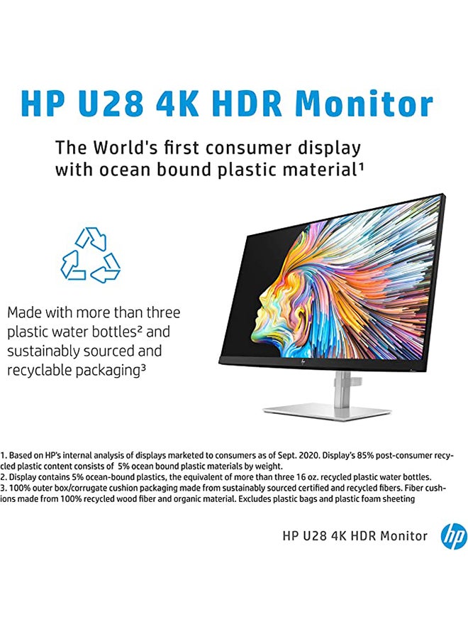 28 inch U28 4k HDR Monitor, UHD (3840x2160) 28 Inch, Factory Colour Calibrated (100% sRGB, 93% DCI-P3), Height Adjust Tilt and Swivel Stand, VESA Mount Compatible, (1 HDMI, 1 USB C, 1 DP; 3 USB 3.1) Silver/Black - v1672993341/N52566501A_2