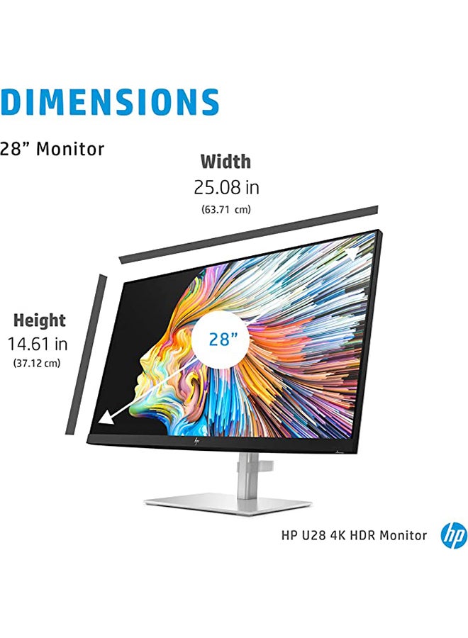 28 inch U28 4k HDR Monitor, UHD (3840x2160) 28 Inch, Factory Colour Calibrated (100% sRGB, 93% DCI-P3), Height Adjust Tilt and Swivel Stand, VESA Mount Compatible, (1 HDMI, 1 USB C, 1 DP; 3 USB 3.1) Silver/Black - v1672993342/N52566501A_3