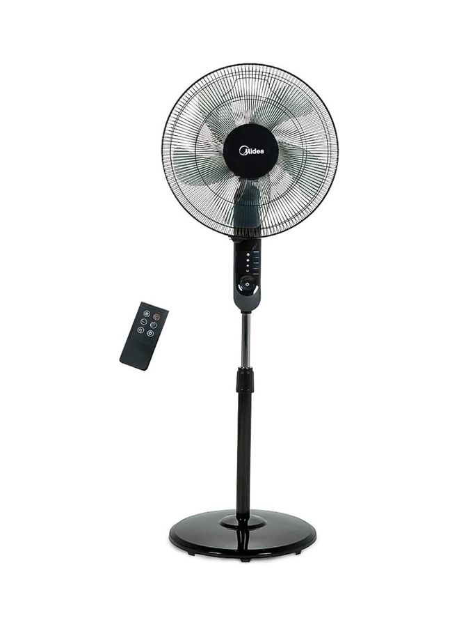 مديا مروحة قائمة مع جهاز تحكم عن بعد، 16 بوصة، 3 اتجاهات اهتزاز، 3 مستويات سرعة وارتفاع قابل للتعديل، 5 شفرات مع مؤقت 7.5 ساعة، الأفضل للمنزل والمكتب - Image 1