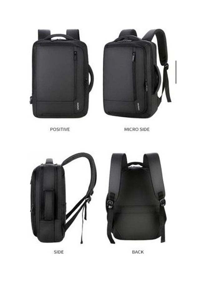 MEINAILI 15.6-inch Nylon Business Travel Backpack Laptop Bag With USB Port - Black Black  - Image 3