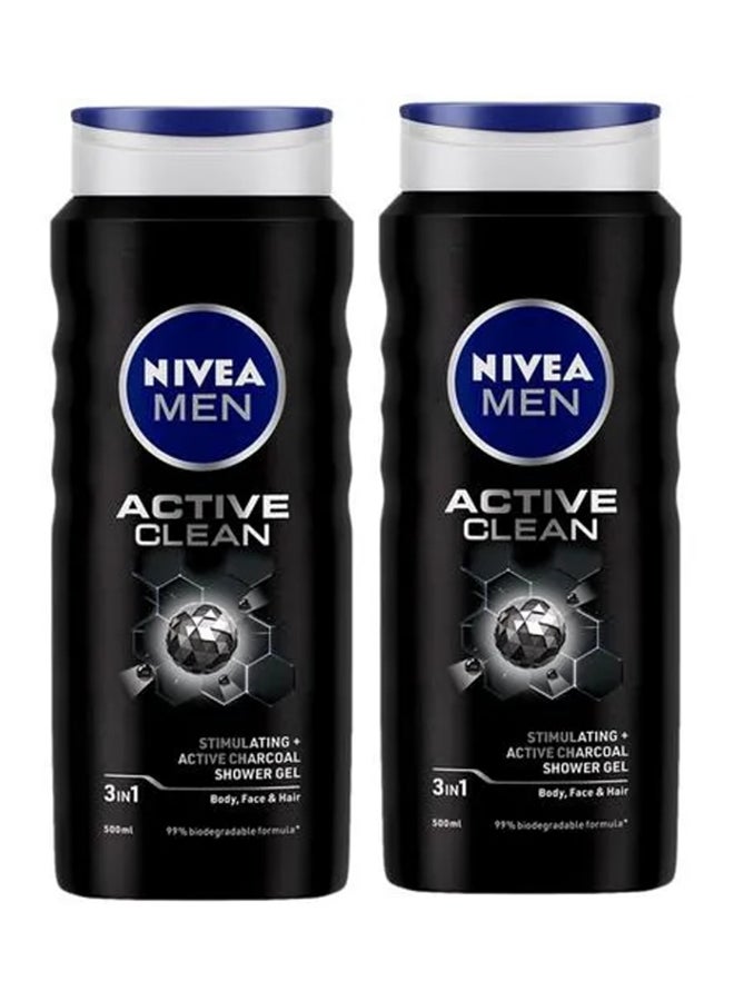 Active Clean Charcoal Shower Gel Pack of 2 500ml 