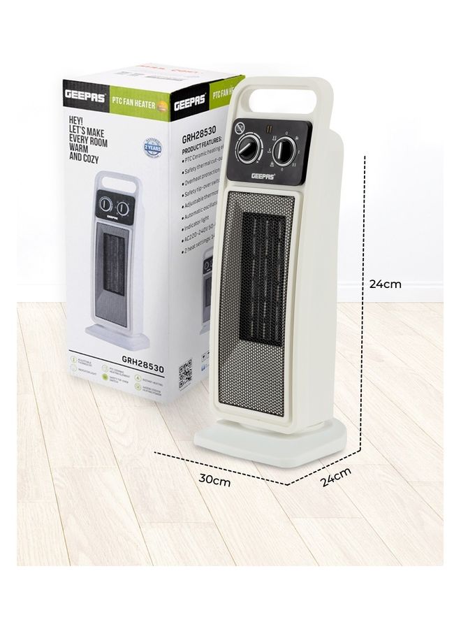 GEEPAS Fan Heater Ceramic Heating Element overheat Protection safety tip over Switch  adjustable Thermostat Indicator Light 1500.0 W GRH28530 white  - Image 2