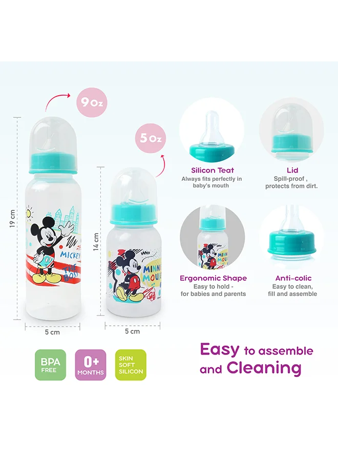 Disney Pack Of 4 Mickey Mouse Printed Feeding Bottle With Pacifier And Washer Set