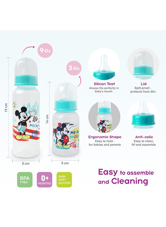 Disney Pack Of 4 Mickey Mouse Printed Feeding Bottle With Pacifier And Washer Set  - Image 2