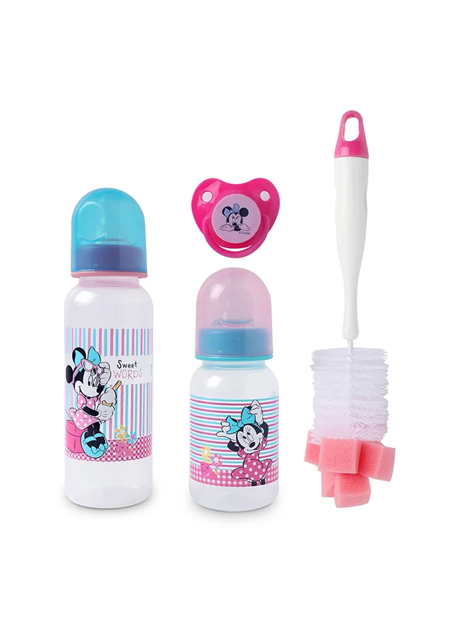 Disney Pack Of 4 Minnie Mouse Printed Feeding Bottle With Accessories Set