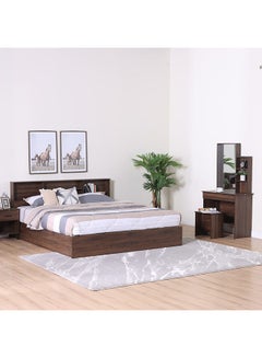 DANUBE HOME Gamorah 5 Pieces Bed Set King Size, Night Stand, Dresser And Stool With Mirror, Wood Columbia Dark Brown 180x200cm  - Image 2