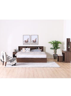 DANUBE HOME Gamorah 5 Pieces Bed Set King Size, Night Stand, Dresser And Stool With Mirror, Wood Columbia Dark Brown 180x200cm  - Image 1