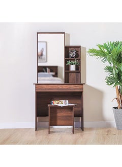 DANUBE HOME Gamorah 5 Pieces Bed Set King Size, Night Stand, Dresser And Stool With Mirror, Wood Columbia Dark Brown 180x200cm  - Image 4