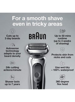 BRAUN Series 7 7020s Electric Razor For Men With Precision Trimmer Wet And Dry Rechargeable Cordless Foil Shaver Silver  - Image 2