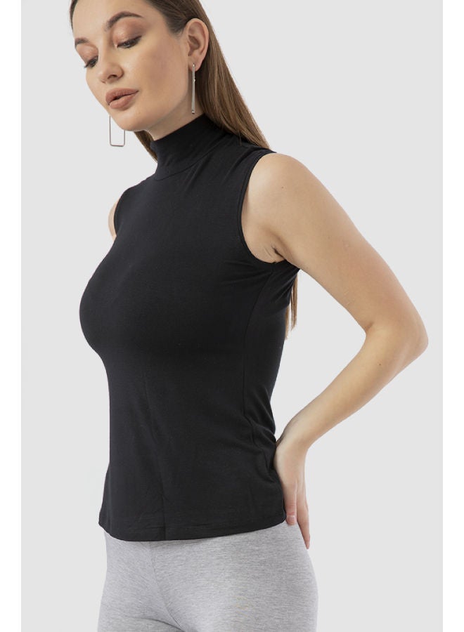 كارينا Wear High Neck Sleeveless Top (V)- Black - Image 1