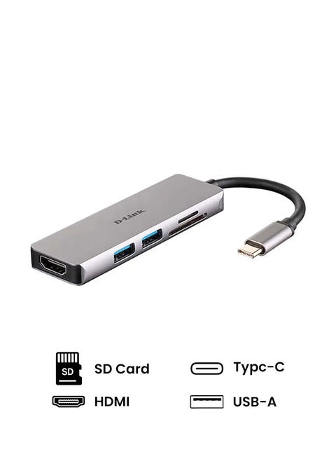 5-in-1 USB-C Hub with HDMI And SD/microSD Card Reader grey