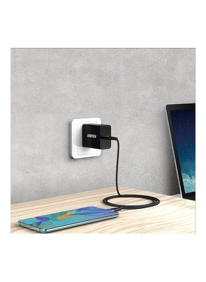 تشوتيك كيبل شحن تشويتك قماش من Type-C الى Type-C بطول 2.0م وقوة 60 واط - أسود أبيض - Image 4