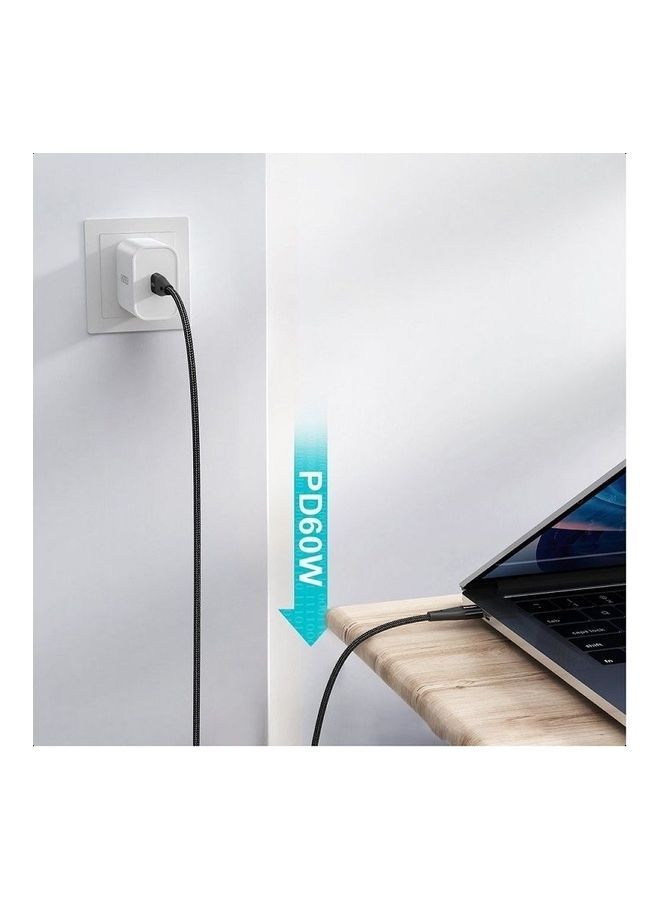 تشوتيك كيبل شحن تشويتك قماش من Type-C الى Type-C بطول 2.0م وقوة 60 واط - أسود أبيض - Image 2