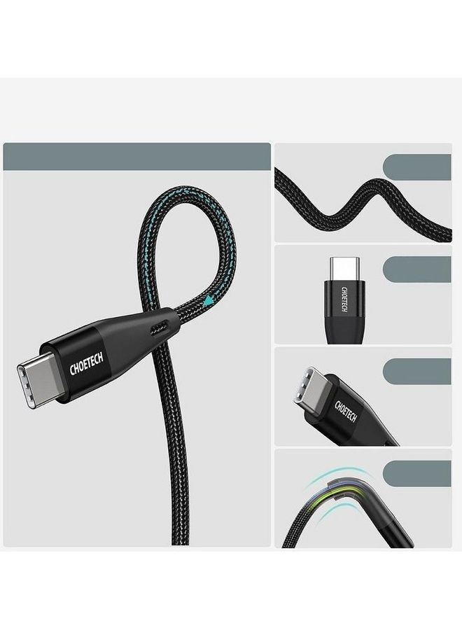 تشوتيك كيبل شحن تشويتك قماش من Type-C الى Type-C بطول 2.0م وقوة 60 واط - أسود أبيض - Image 3