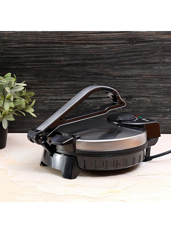 GEEPAS Chapathi Maker, Mexican Style Tortilla Press| Ideal for Making Homemade Tortillas Tacos Flatbreads Chapati Roti, Stainless Steel Housing , Adjustable Temperature Control| Non-Stick Coating, Adjustable Thermostat 1200.0 W GCM6125 Black/Silver  - Image 1