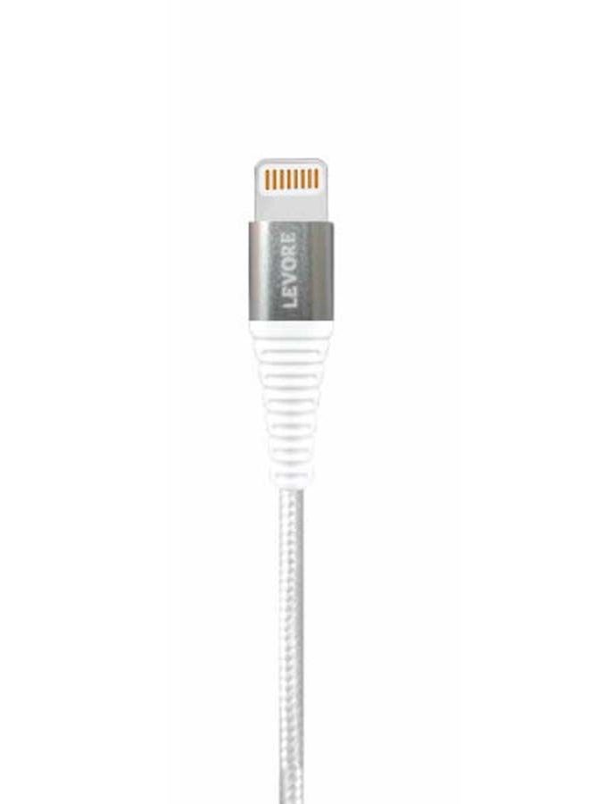 LEVORE 1M Nylon Braided USB A to Lightning Cable White  - Image 3