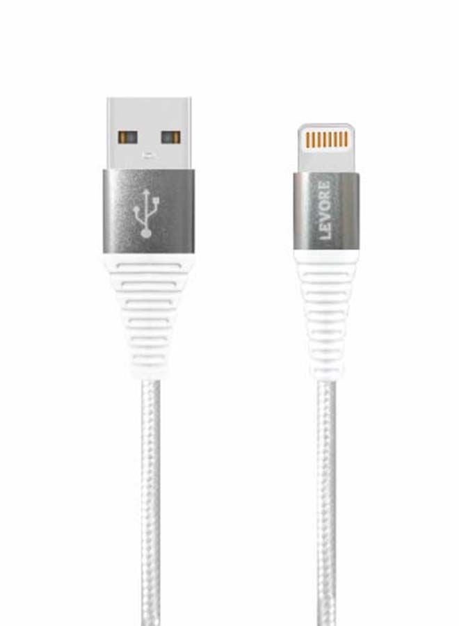 LEVORE 1M Nylon Braided USB A to Lightning Cable White  - Image 1