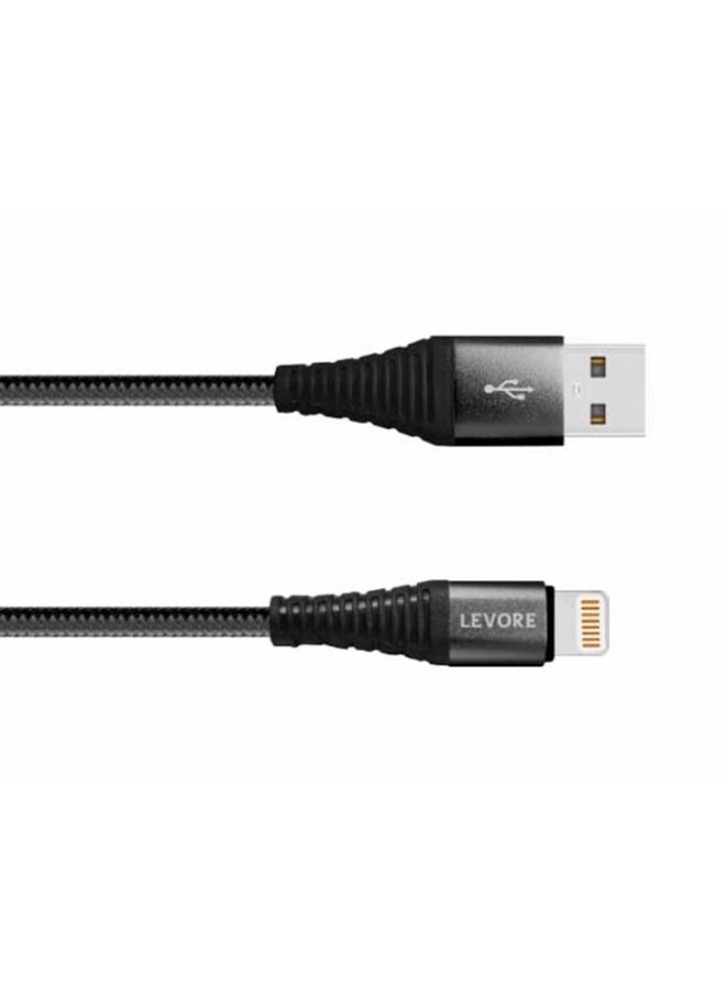 LEVORE - 1M Nylon Braided USB A to Lightning Cable Black - Image 1