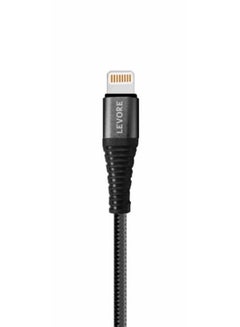 ليفور كابل USB A إلى لايتنينج مضفر مصنوع من النايلون بطول 1 متر أسود  - Image 3