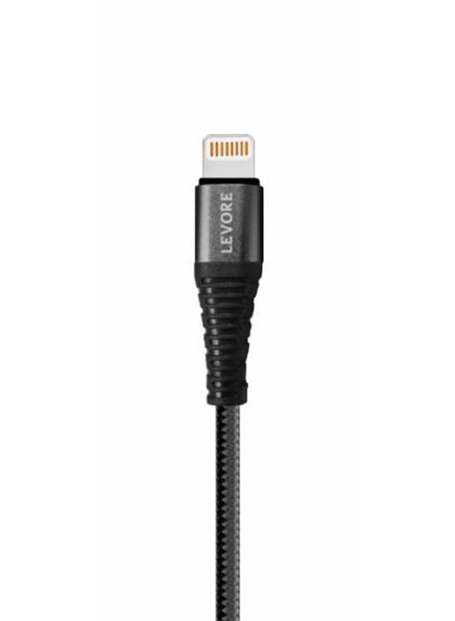 LEVORE - 1M Nylon Braided USB A to Lightning Cable Black - Image 1