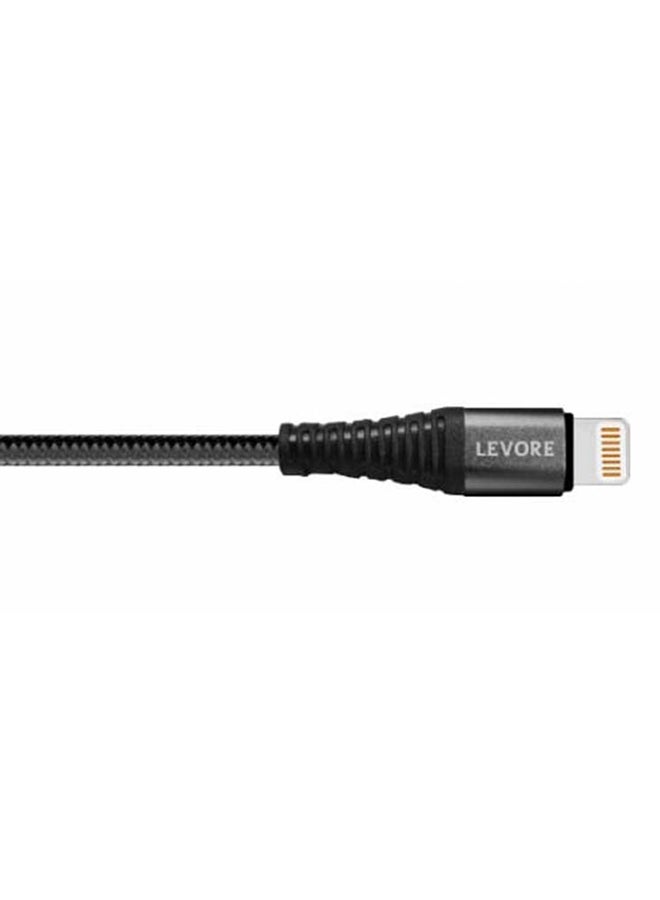 LEVORE - 1M Nylon Braided USB A to Lightning Cable Black - Image 1