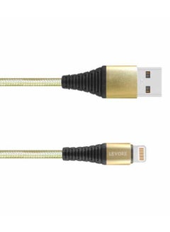 ليفور كابل USB A إلى لايتنينج مضفر مصنوع من النايلون بطول 1 متر ذهبي.  - Image 2