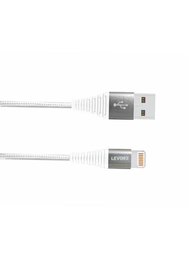 LEVORE - 6FT Nylon Braided USB A to Lightning Cable White - Image 1