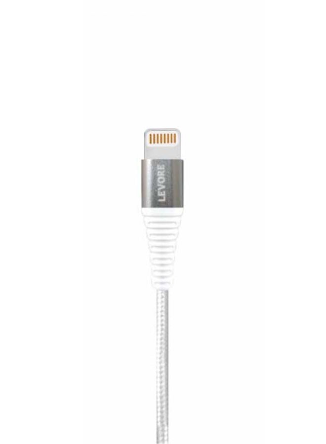 LEVORE - 6FT Nylon Braided USB A to Lightning Cable White - Image 1