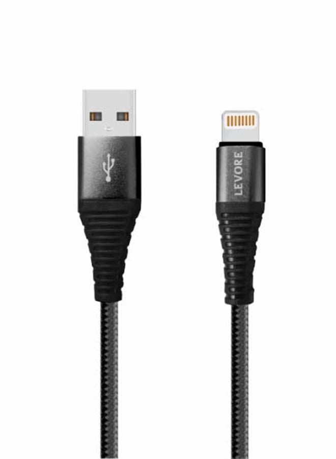 ليفور كابل USB A إلى لايتنينج، مضفر ومصنوع من النايلون، بطول 6 أقدام لون أسود. - Image 1