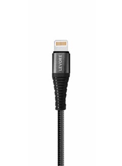 ليفور كابل USB A إلى لايتنينج، مضفر ومصنوع من النايلون، بطول 6 أقدام لون أسود.  - Image 2