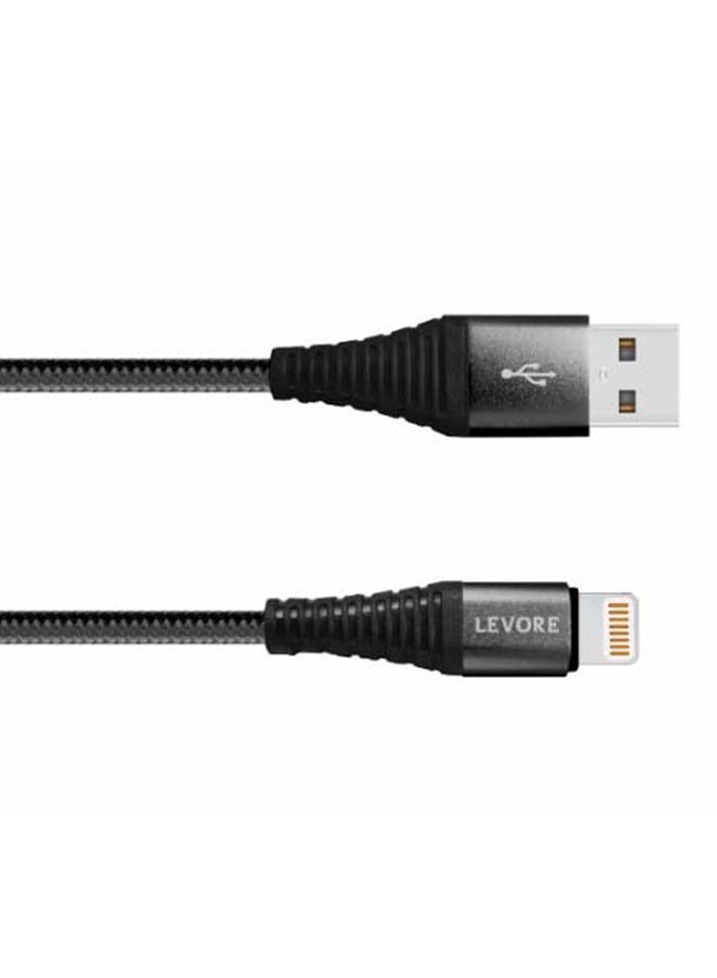 ليفور كابل USB A إلى لايتنينج، مضفر ومصنوع من النايلون، بطول 6 أقدام لون أسود. - Image 5