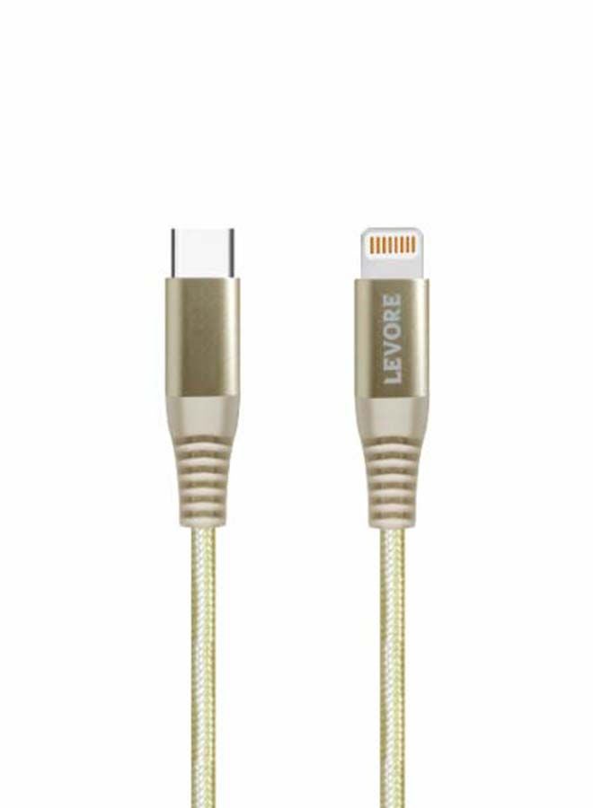 LEVORE - 1M Nylon Braided USB C to Lightning Cable Gold - Image 1