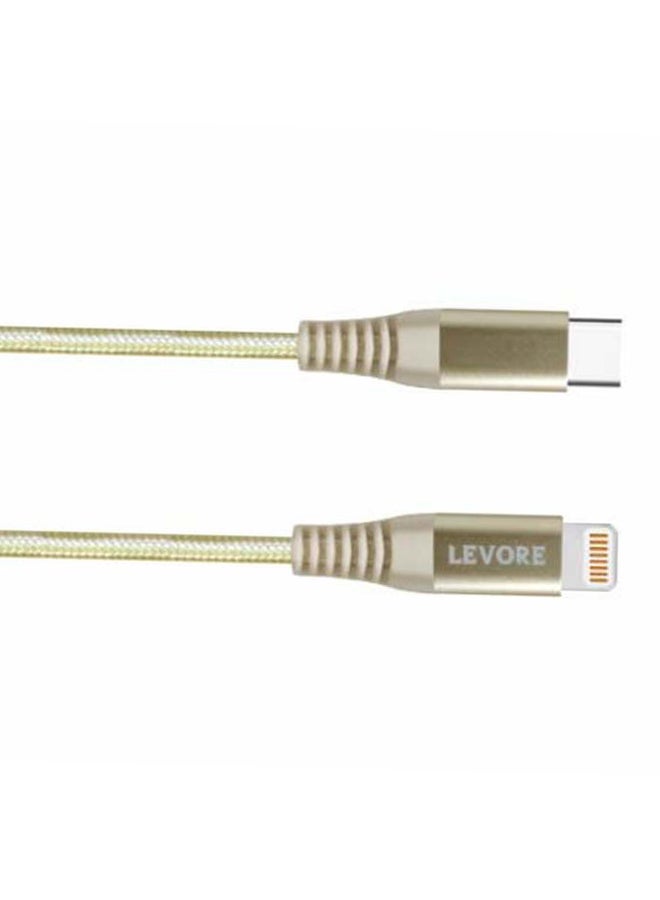 LEVORE - 1M Nylon Braided USB C to Lightning Cable Gold - Image 1
