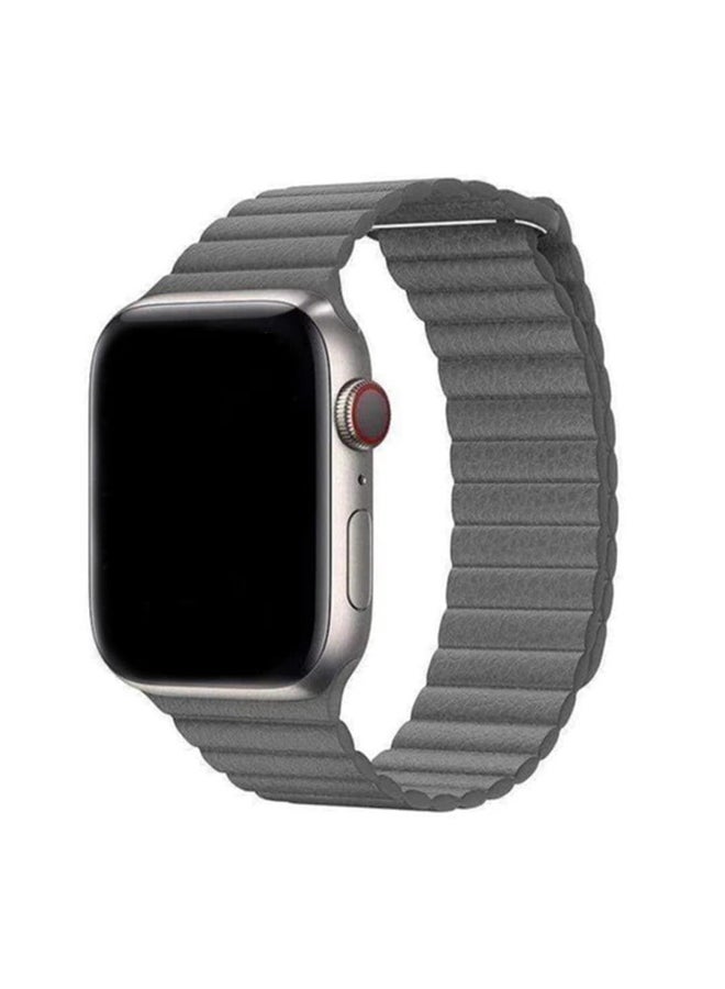 MARGOUN - Leather Replacement Band For Apple Watch 45mm/44mm/42mm Grey - Image 1