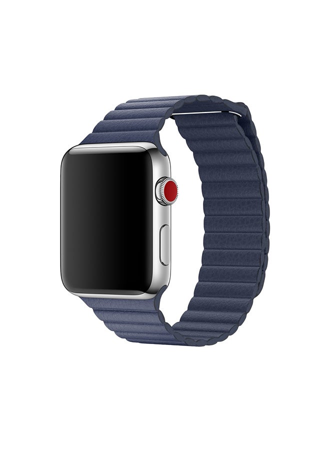 MARGOUN - Leather Replacement Band For Apple Watch 45mm/44mm/42mm Dark Blue - Image 1