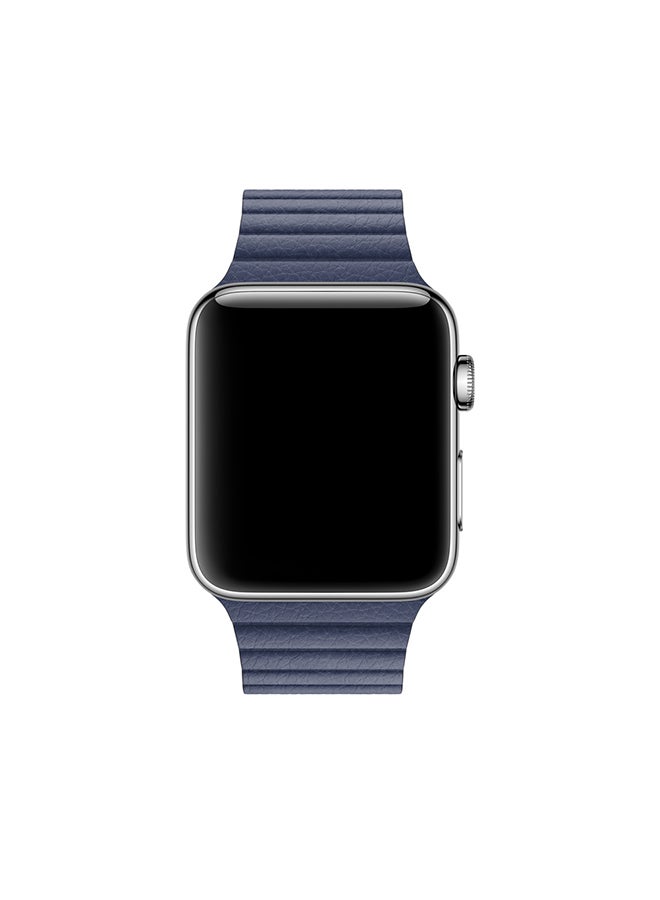 MARGOUN - Leather Replacement Band For Apple Watch 45mm/44mm/42mm Dark Blue - Image 1