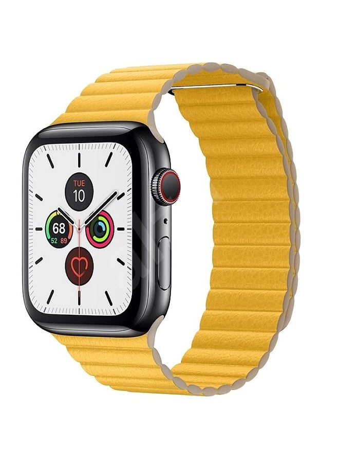 مارجون Apple Watch Band 42mm/44mm/45mm Leather Loop Watch Strap Compatible with iWatch Series Ultra/8/7/SE/6/5/4/3/2/1 Yellow - Image 1