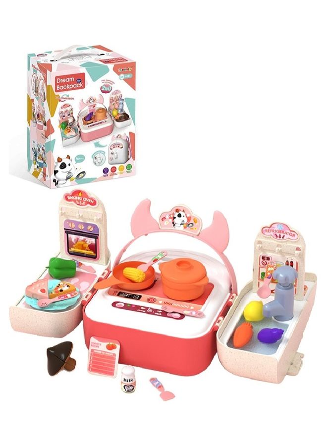 Kidle Kids Pretend Kitchen Playset Pots And Pans Sets Toy Kit Accessories For Toddlers Preschoolers Multifunctional Backpack With Straps - Image 1