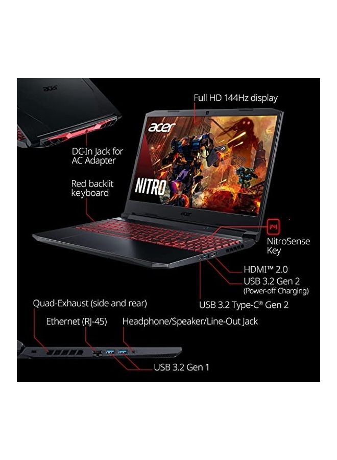 Acer - Nitro 5 AN515-57-79TD Gaming Laptop With 15.6-Inch Display, Core i7-11800H Processor/8GB RAM/512GB SSD/4GB NVIDIA GeForce RTX 3050 Ti Graphics Card/Windows 11 Home English Black - Image 1