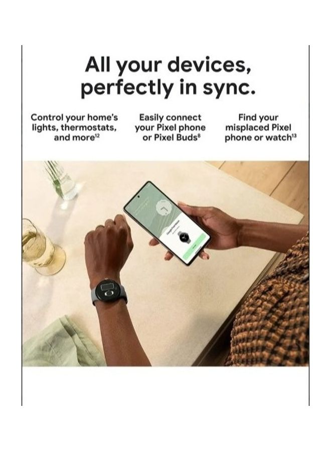 Google - Pixel Android Smartwatch With Fitbit Activity Tracking Heart Rate Stainless Steel Case Obsidian Active Band WiFi Whiite White - Image 1