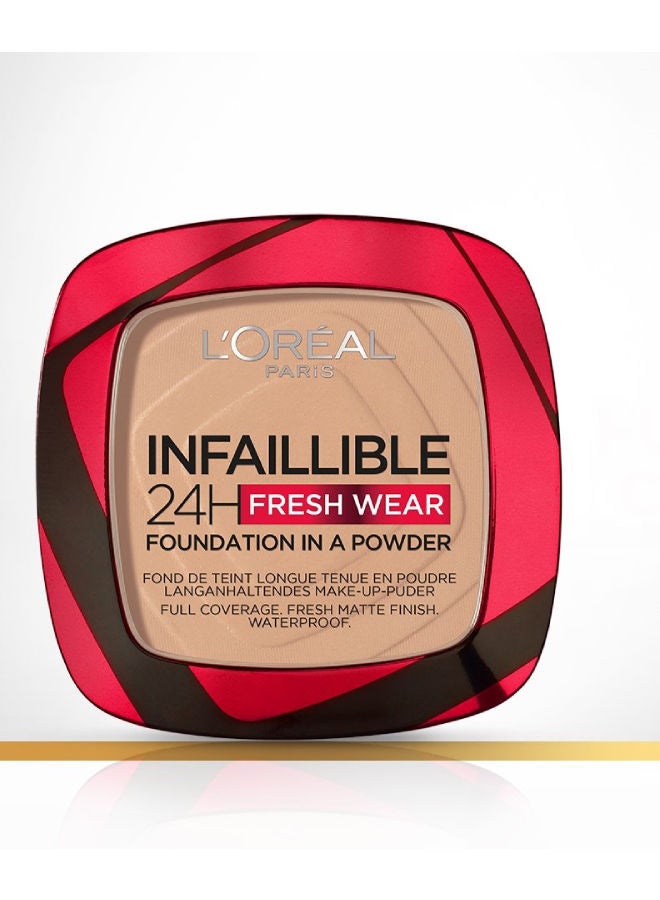 L'OREAL PARIS - Infaillible 24H Fresh Wear Foundation In A Powder - Waterproof, Full Matte Coverage Transferproof Makeup 120 Vanilla - Image 1
