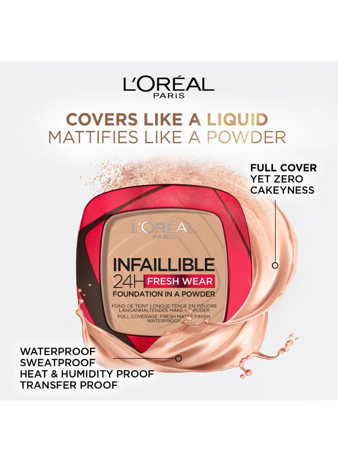 L'OREAL PARIS - Infaillible 24H Fresh Wear Foundation In A Powder - Waterproof, Full Matte Coverage Transferproof Makeup 120 Vanilla - Image 1