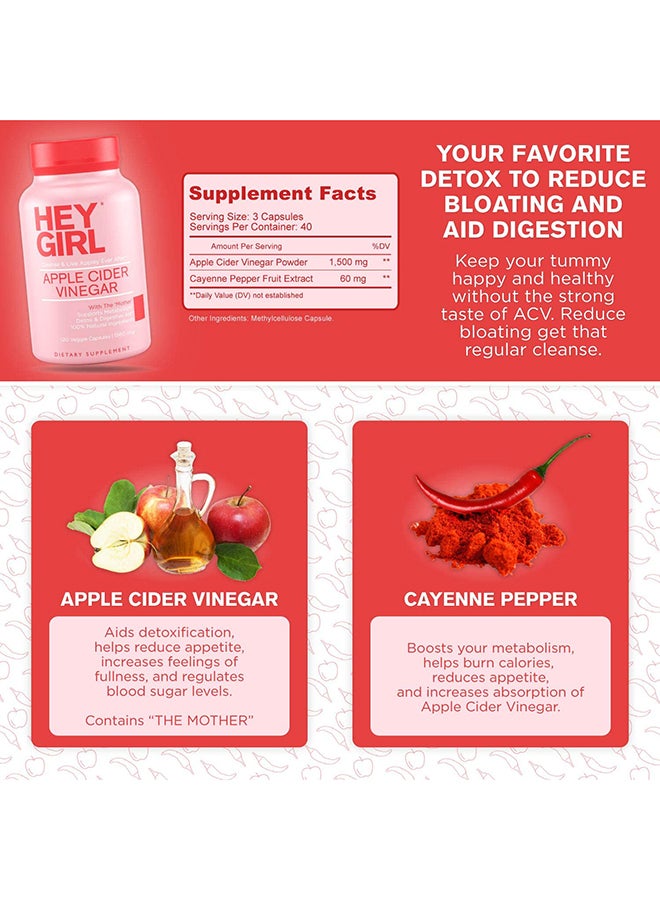 HEY GIRL NUTRITION Apple Cider Vinegar Capsules with Cayenne Pepper 120'S  - Image 3